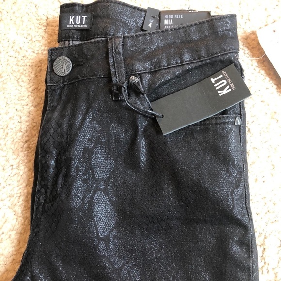 Kut From The Kloth Mia high rise coated snake 4 black jeans denim zip up - Picture 6 of 11